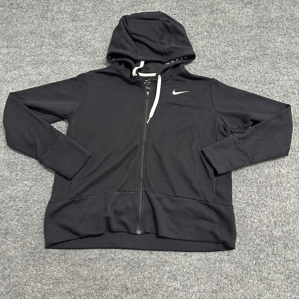 Nike Hoodie Womens Size M Black Dri-Fit Viscose Blend Full Zip Athletic Jacket